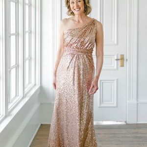 Revelry Rose Gold Sequin One Shoulder Dress